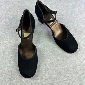 Nina Spain Black Suede Mary Jane Pumps 9M Block Heel Dark Academia Coquette Vtg